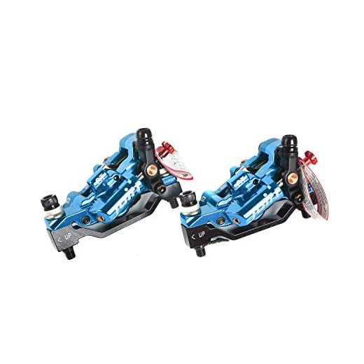 Juin Tech GT-P 4-Piston Cable Actuated Hydraulic Bicycle Bike Disc Brake Caliper Set Extra Powerful Hybrid Brake for Road/Mountain/Cyclocross/Gravel/E-Bike/Folding Bike etc. use(Blue)
