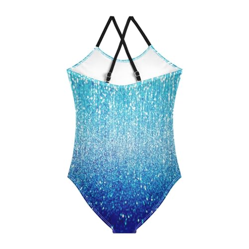 Blue Lights Glitter Girls One Piece Swimsuits Sport Halter Swimwear Beach Bathing Suit 5-6T2