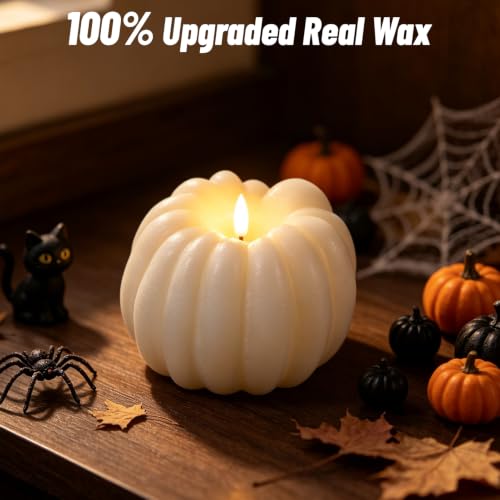 Image of Wondise Fall Decorations Real Wax Pumpkin Candles with Remote Timer