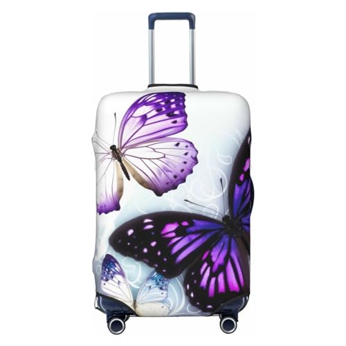 White Purple Butterflies Luggage Cover Dustproof Suitcase Cover Elastic Washable Travel Luggage Protector Suitcase Protector Stretch Baggage Protector for 18-32 Inch Luggage Medium