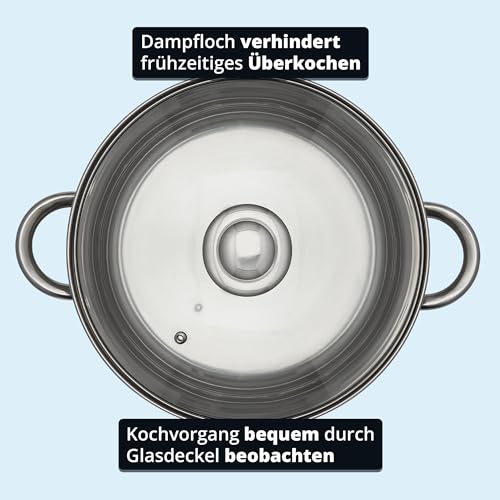 KHG Topf Kochtopf 26 cm, 10 Liter Induktion, Edelstahl unbeschichtet inkl. Glasdeckel – Ansicht 7
