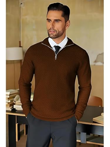 Image of TYSORT Men High Neck Zipper Full Sleeve Waffle Knitted Winter Sweater,Waffle Knit Sweater for Men