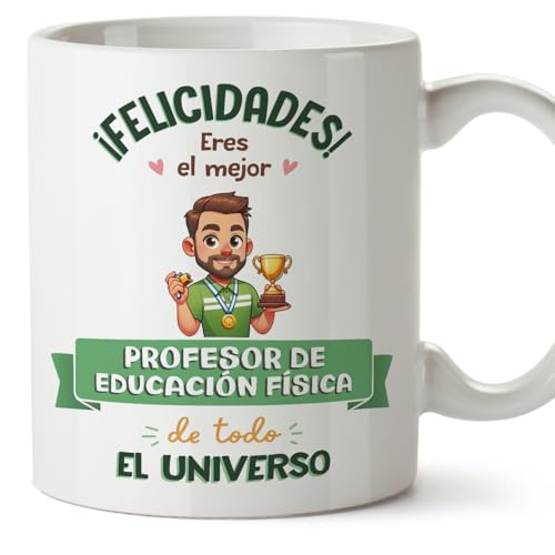 MUGFFINS Tazas para PROFESOR DE EDUCACION FÍSICA hombre - En Español - Mejor Universo Trofeo - 11 oz / 330 ml - Regalo original y divertido