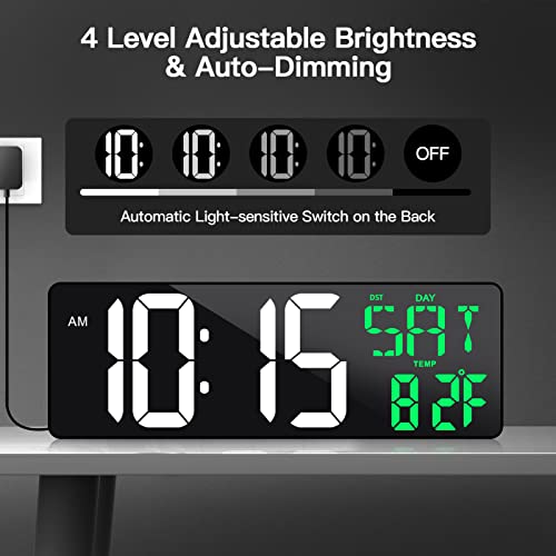 17 Inch Large Digital Wall Clock with Remote Control, Automatic Brightness Dimmer Digital Wall Clock Large Display with Day/Date/Temperature, Snooze, Count Up & Down Timer for Living Room, Office, Gym - Image 4