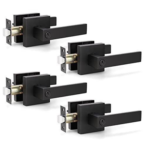 Knobwell 4 Pack Contemporary Privacy Lever Door Handle, Lever Door Handle With Lock, Interior Door Knob Set, Heavy Duty Door Lever Handle, Matte Black #TOP29