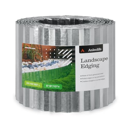 Anleolife Galvanized Steel Garden Landscape Edging Roll, 60FT x 8" Silver