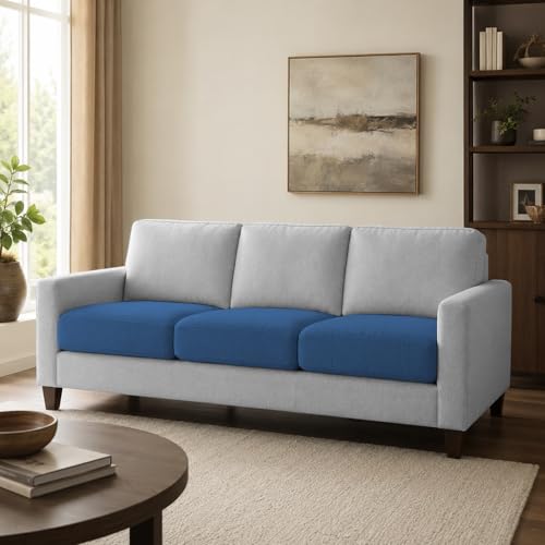 Image of Casaliving Gladino Modern Velvet Fabric Sofa, Tufted Design Upholstered 3 Seater Sofa Set for Living Room, Premium Velvet Fabric Sofa (Blue Grey)