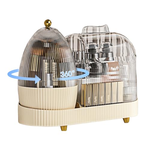 THENNIKIGO Rotating Makeup Organizer for Vanity with Brush Holder, Cosmetic Makeup Storage,Lotions Display Cases,Large Spinning Makeup Skincare Organizer(15x11'')