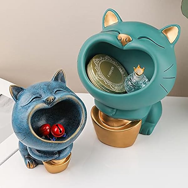 Grote mond kat opbergversieringen Sleutel opbergdoos Sieradenbakje Fruit Snoepbakje Ingang Opslag van kleine voorwerpen Hars Ambachten Tafel Opbergvak Woondecoratie,Blue,16 * 16 * 19CM