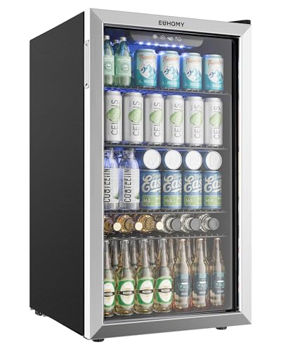 Comparison: Best Mini Fridge For Beer Bottles 5 EUHOMY Beverage Refrigerator and Cooler, 128 Can Mini fridge with Glass Door, Small Refrigerator with Adjustable Shelves for Soda Beer or Wine, Perfect for Home/Bar/Office, Silver