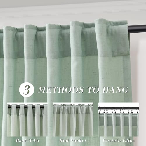 Image of Joywell Linen Curtains 84 Inches Long for Living Room Light Sage