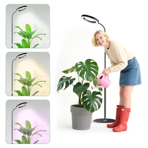 Lampe Horticole LED, Lampe Plante Interieur avec Minuterie 6/12/16H, 3 Modes & 10 Niveaux Luminosité, Hauteur Réglable 57-165cm, Grow Light pour Plantes d'Intérieur, Livré avec Timer et Adaptateur