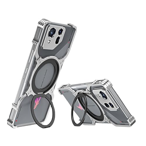 Rog phone 9用バンパー アルミ リングスタンド ログフォン9用ケース 衝撃吸収 高耐久性 Rog phone 9 pro用カバー(シルバー)