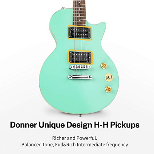 Image of Donner DLP-124G Solid Body Full-Size 39 Inch LP Electric Guitar Kit Surf Green, with Bag, Strap, Cable, for Beginner