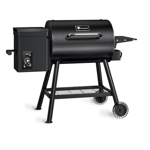 KingChii Electric Wood Pellet Grill & Smoker with Side Shelf, 456 SQ.IN Grill Capacity, with PID Temperature Control (180-425°F) for Backyard Camping Bake and Roast, Black
