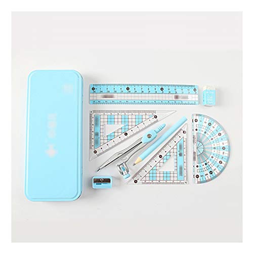 Math compass divider et kit de géométrie complet bleu avec règle et équerre