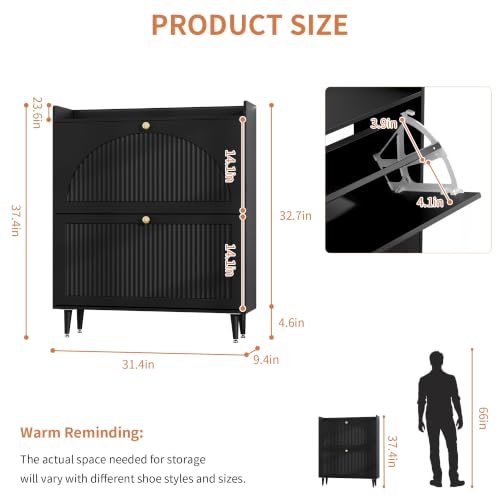 Image of Shoe Storage Cabinet with 2 Flip Drawers, Shoe Organizer Storage