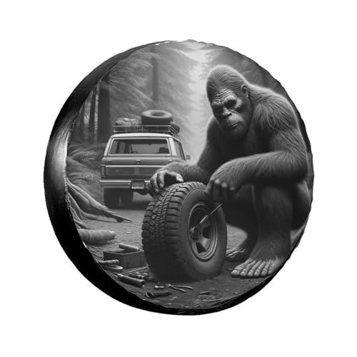 Image of Funny Bigfoot Spare Tire Cover, Wheel Covers Tire Protector Weatherproof Dust-Proof Universal Fit for Rv Spare Tire Cover Trailer SUV Camper Vehicle 14 in