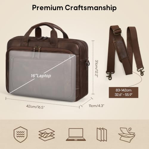 Image of RAINSMORE Messenger Bag for Men 16 inch Vintage PU Leather Laptop Briefcase