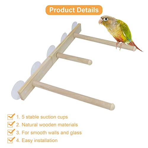 Image of Litewoo Wood Bird Perch Parrot Stand Parrot Standing Bar Toy Parrot Bath Stands Suppllies Shower Perch with Wall Sucker (Burlywood)