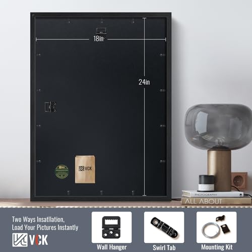 Image of VCK 18x24 Frames - Black, Wide Border Solid Wood Poster Frame, Display Pictures in Horizontal and Vertical, for Home, Office, Gallery, Woodgrain Series, Wall Hanging, 2 Pack
