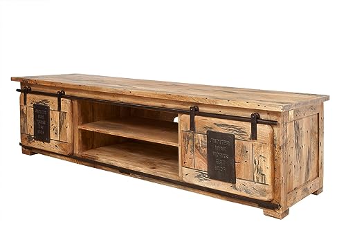 MASSIVMOEBEL24.DE Railway TV-Board 180x55x50 Mango mit Schubladen, Farbe:Natur lackiert, Größe:180x55x50 cm (BxTxH)