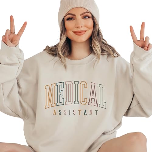 Medical Assistant Colorful Sweatshirt - Gift For MA Graduation - CMA Certified Medical Assistant - Office Group Coworker Gift - Unisex Graphic Crewneck Sweatshirt Sand3