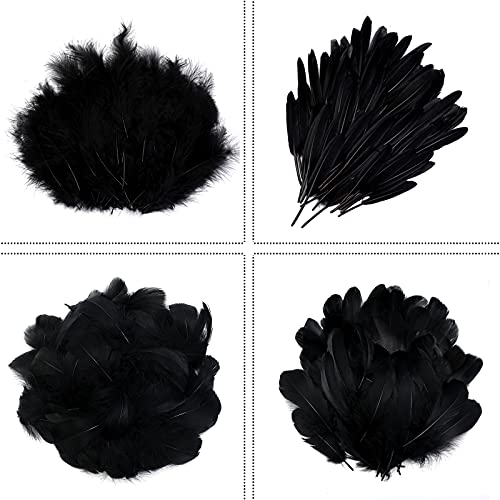 Mwoot 4 Styles Assorted Crafts Feathers, 400Pcs Black Feathers, Crafts Art Goose Feathers For Diy Dream Catchers, Halloween Costume, Handmade Earring, Wedding Party, Easter Home Activities Decoration #TOP1