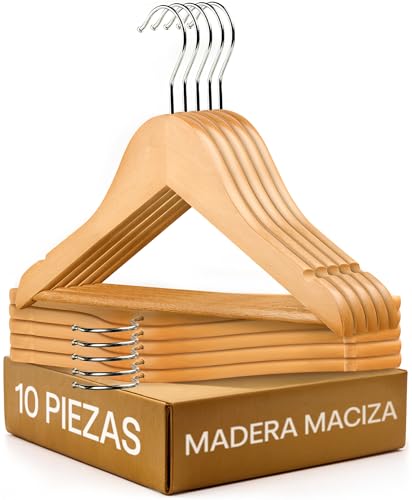 Praknu Perchas Infantiles de Madera - Juego de 10 Perchas - Resistente Madera de Haya Natural - Organización Ideal para la Ropa de Niños
