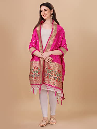 Image of DEVANGI Women's Woven Banarasi Silk Dupatta /Chunni For Women, Floral Print 1 Meter Wide and 2.3 Meter Length Printed Designer Dupatta /Chunni For Girls