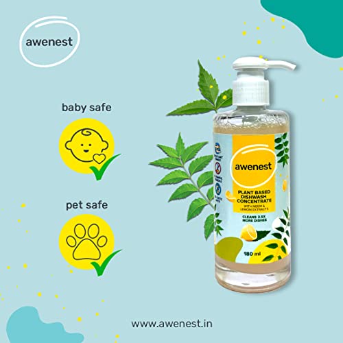 awenest 100% Plant Based Dishwash Concentrate | 180 ml = 450 ml of regular dishwash | 2.5X Concentrated | Neem and Lemon | 0% Harmful Chemicals |... - Image 6