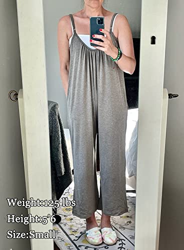 Happy Sailed Womens Spaghetti Straps Wide Leg Pocket Romper Jumpsuits Baggy Long Pantsjumper Playsuits Gray Large #TOP4