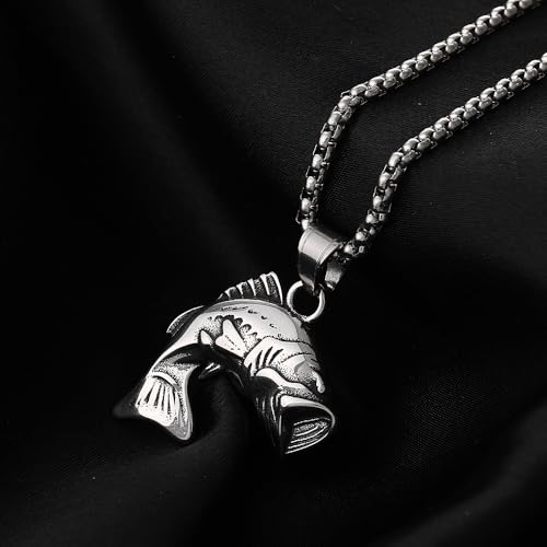Largemouth Bass Fish Necklace, Fisherman Stainless Steel Jumping Bass Pendant4