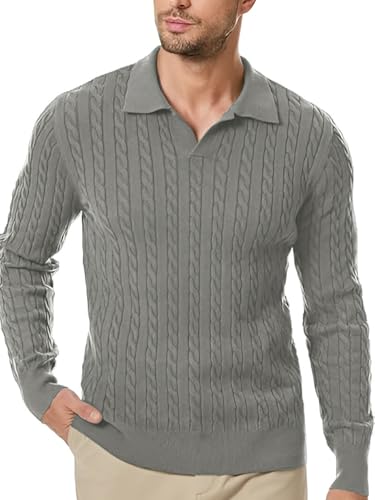 Image of TYSORT Men's Cotton Full Sleeve Collar Polo Sweater for Men, Cable Knitted Sweaters for Men