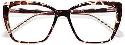 AMOMOMA Trendy TR90 Oversized Blue Light Reading Glasses Women,Stylish Square Cat Eye Glasses AM6031C4 with Tortoise Frame 1.5 x