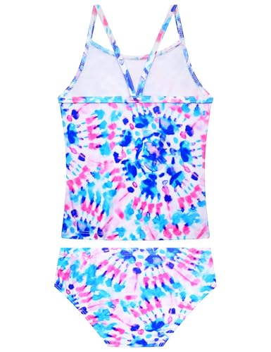 Image of Girls Tankini Swimsuit UPF50+ Ruffle 2 Piece Bathing Suit Full Coverage Kids Swimwear Ages 2-14 Years