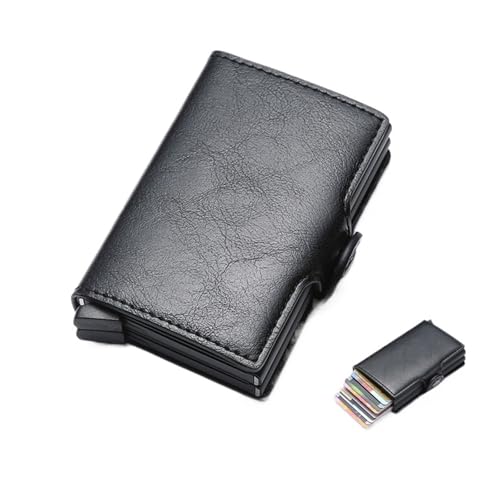 Cartera para tarjetas de crédito pequeña de cuero y metal para hombres