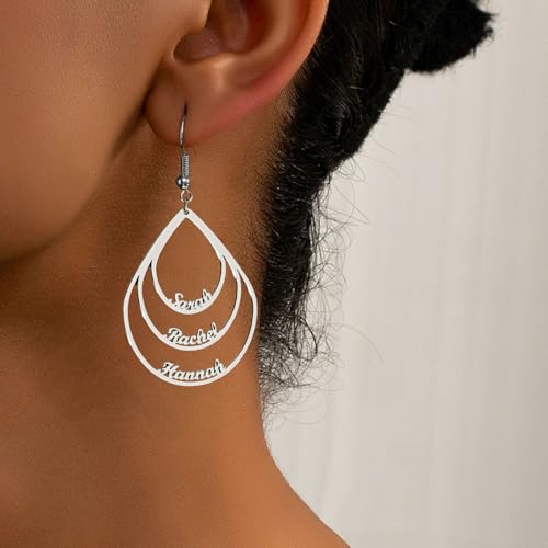 Personalized Name Earrings for Women, Custom 1–5 Names Layered Teardrop Dangle Earrings, Engraved Family Name Jewelry, Meaningful Gift for Mom, Grandma or Loved Ones (Style 2) — view 3