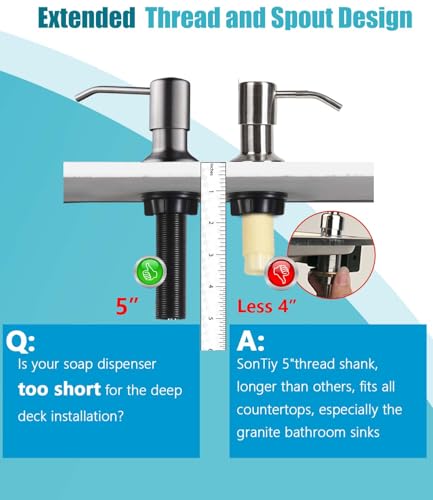 Sontiy Soap Dispenser For Kitchen Sink With 47 Inch Extension Tube +17Oz Large Soap Bottle, Built In Kitchen Sink Soap Dispenser Pump, Countertop Stainless Steel Liquid Soap Dispenser thumb #4