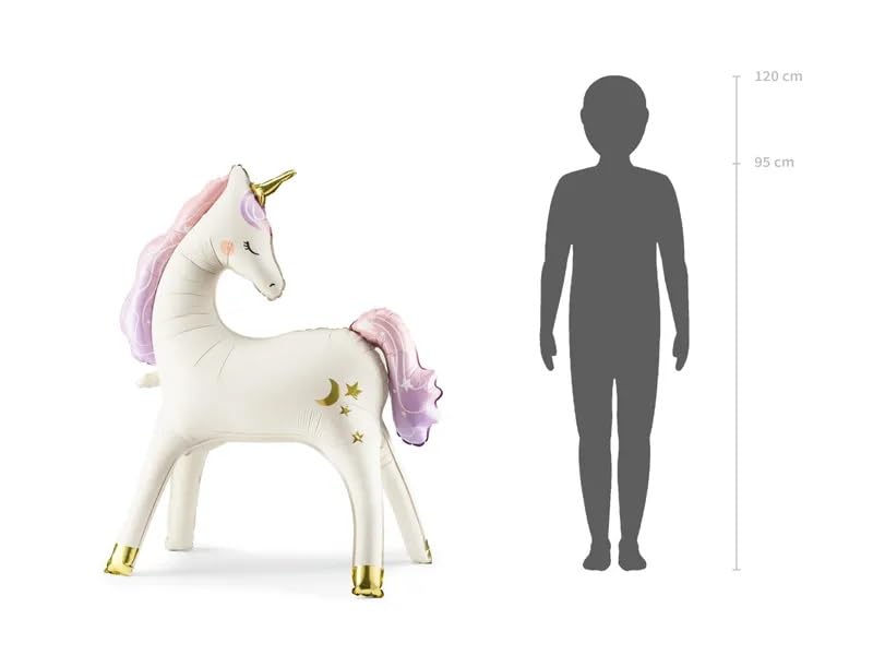 Standing Foil Balloon Unicorn, 95x86 cm, Beige with Gold and Rainbow Elements, Beige, Gold, Rainbow - Image 2