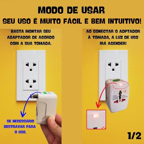 Adaptador De Tomada Plug Universal Padrão Para Viagem Internacional Países Bivolt 110v/220v Portátil