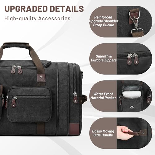 Travel Duffle Bag for Men, Duffle Bag for Travel, Heavy Duty Canvas Duffle, Carryon Bags for Airplanes, Expandable Vintage Overnight Luggage Weekender Bag, Waterproof Anti-tear Travel Bag3