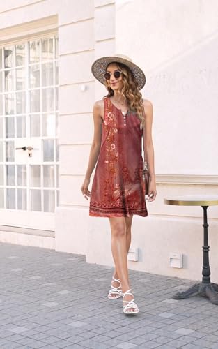 Image of Disamer Womens Summer Dress 2026 Casual Button Down V Neck Sleeveless Boho Floral Beach Sundresses Vacation A-Line Dresses