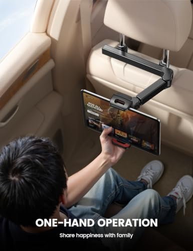 Image of Lamicall Car Headrest Tablet Holder - 3 in 1 Extension Arm Tablet Car Mount | Road Trip Essentials for Kids, for 4.7-11 inch Devices, for iPad Pro Air Mini, Galaxy, Fire HD, Red