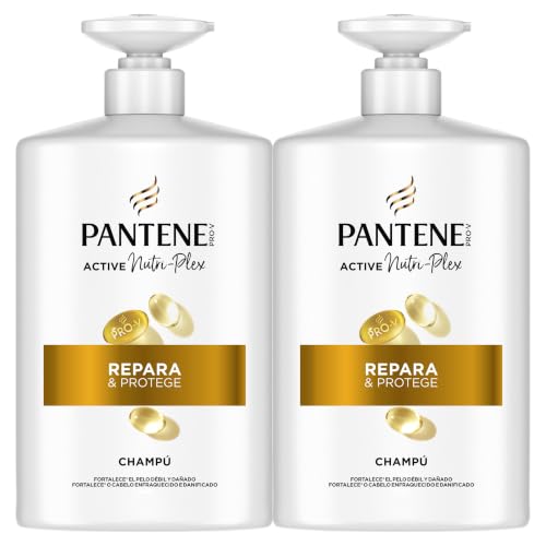 Pantene Pro-V Repara y Protege Champú para Pelo Seco y Dañado, 2x1L | Limpia los Enlaces Capilares, Sin Siliconas, Tecnología Active Nutri-Plex