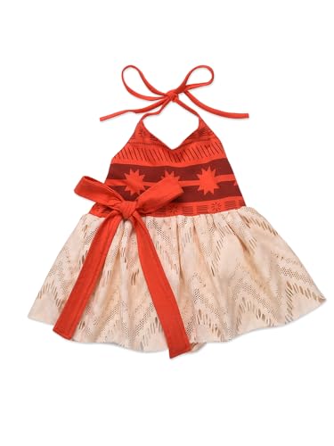 Image of Toddler Baby Girl Halter Neck Short Dress with Bow Backless Cute Princess Sundress for Summer Beach Party (A-Red, 6-12 Months)