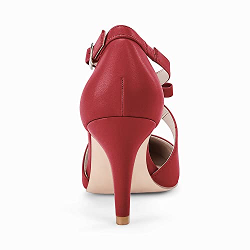 Womens Low Kitten Heels Pointed Toe Pumps Criss Cross Bow Tie D'orsay Party Dress Shoes Burgundy #TOP3