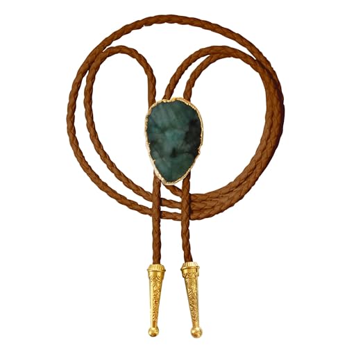 Daisy Del Sol Gemstone Bolo Tie Braided Vegan Faux Leather Natural Stone Gold Handmade Necklace Adjustable Boho Western Jewelry3