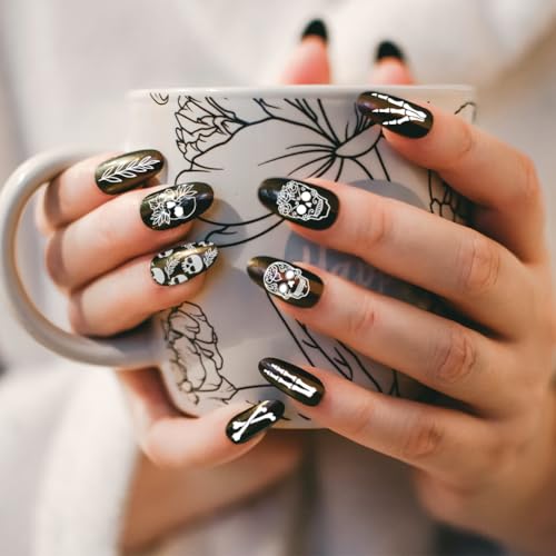 PH PandaHall 3 peças de estamparia de unhas de caveira gótica, 58 estampas de flores de esqueleto de
