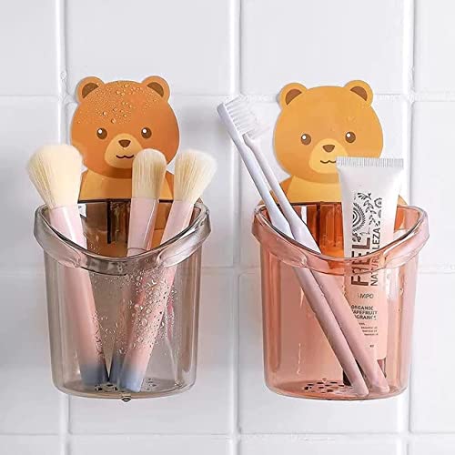 Image of Khedu Feb Toothbrush Holder Tumbler Teddy Bear Holder Sticker Stand for Bathroom Organizer Toothbrush Tongue Cleaner Soap Comb Razor Shaving Kit and Office Stationery Cosmetics Organizer